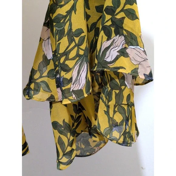 CABI Blouse Sm Yellow Green Floral Layered Flare Sleeves Boho - Picture 8 of 11